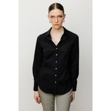 Ekol Kadın Düğmeli Poplin Gömlek 3006 Siyah
