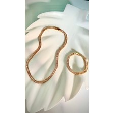 Takimak Store Su Yolu Kolye Zirkon Taşlı Gold Vip Baget Kesim Kesinlikle Kararmaz Paslanmazdır