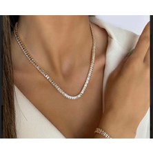 Takimak Store Su Yolu Kolye Zirkon Taşlı Gold Vip Baget Kesim Kesinlikle Kararmaz Paslanmazdır