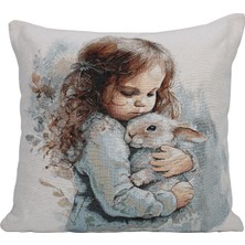Belıeve  Bunny Gırl Jakarlı Dokuma Goblen Dekoratif Kırlent 45*45