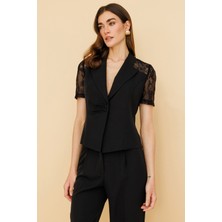 Ekol Kadın Dantel Detaylı Ceket 4042 Siyah