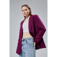 Kadın Salaş Kesim Astarlı Dokuma Blazer Ceket