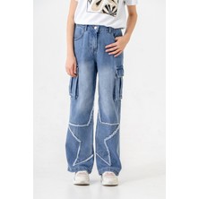 Kız Çocuk Paçası Yıldızlı Kot Pantolon 2203