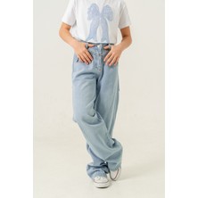 Kız Çocuk Paça Katlı Kot Pantolon 2184