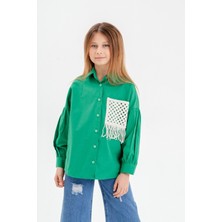 Büzgülü Kol Cep Detaylı Kız Çocuk Gömlek 3116