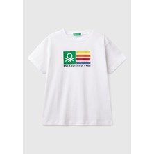 United Colors Of Benetton Erkek Çocuk Beyaz Benetton Logo Baskılı T-Shirt