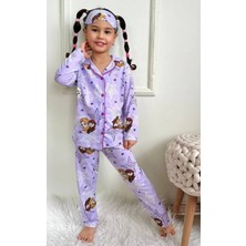 Pjkö Frouzen Elsa Desenli Lila Uzun Kollu Önden Düğmeli Kız Çocuk Pijama Takımı 4-12 Yaş 535U