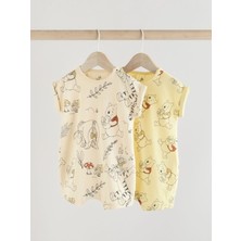 Next Baby Pamuklu Krem Sarı Winnie The Pooh Desenli 2'li Romper Set