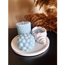 Mum Noktası 4'lü Baloncuk Mum Set - Mavi Mum (16  cm  Sunum Tepsisi) & Hediyelik Mum Set