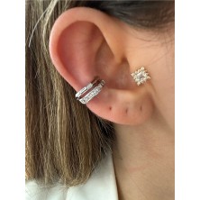 Pinery Jewels 2 Sıra Kare Zirkon Taşlı Pirinç Üzeri Kaplama Kadın Kıkırdak Küpe