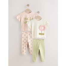 Next Baby Pamuklu Krem  Kısa Kollu Çiçek Desenli 3'li Alt Üst Takım