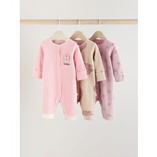 Next Baby Pamuklu Pembe Tavşan Desenli 3'lü Tulum Set
