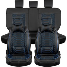 
volkswagen Polo Yeni Uyumlu Yarı Deri Oto Koltuk Kılıfı Tam Set Mars Seri (Siyah-Mavi)