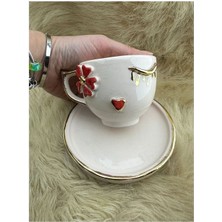 Papatya Kalp Göz Seramik Mug Kupa 24K Altın Kaplama