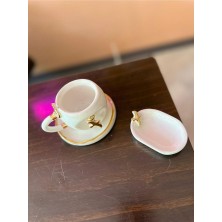 3lü Set Kuşlu Seramik Mug Kupa 24K Altın Kaplama