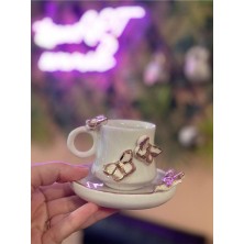 Altın Kelebek Detay Seramik Mug Kupa 24K Altın Kaplama