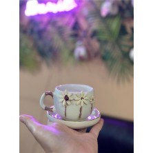 Dallı Papatya Detay Seramik Mug Kupa 24K Altın Kaplama
