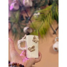 Double Boy Kelebek Detay Seramik Kahve Mug Kupa Fincan