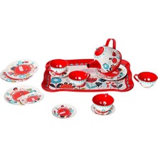 by Caretta Çiçek Desenli Metal Çay Seti 15 Parça Kırmızı