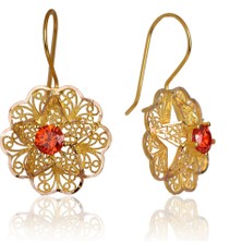 Çelikoğlu Kuyumculuk Turuncu Taşlı Gül Küpe 4,71 gr