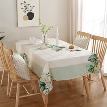 GM Home Beyaz Gül Desenli Dijital Baskı Dertsiz Kumaş Masa Örtüsü