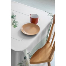 GM Home Beyaz Gül Desenli Dijital Baskı Dertsiz Kumaş Masa Örtüsü