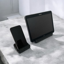 Woodsuppco Tablet ve Telefon Tutucu 2'li Set, Ahşap Tablet Standı, Ahşap Telefon Tutucu, Ofis Aksesuarı - Siyah