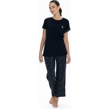 U.s. Polo Assn. 20052 Kadın Lacıvert Kısa Kollu Yuvarlak Yaka Pijama Takımı