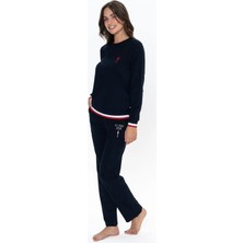 U.s. Polo Assn. 20110 Kadın Lacıvert Uzun Kollu Yuvarlak Yaka Pijama Takımı