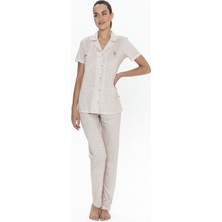 U.s. Polo Assn. 20051 Kadın Bej Kısa Kollu Boydan Patlı Pijama Takımı