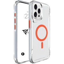 iPhone ile Uyumlu Şeffaf Sert Mika Sararmaz Renkli Magsafe Kılıf (Turuncu, iPhone 15 Pro Max)