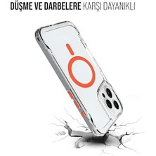 iPhone ile Uyumlu Şeffaf Sert Mika Sararmaz Renkli Magsafe Kılıf (Turuncu, iPhone 15 Pro Max)