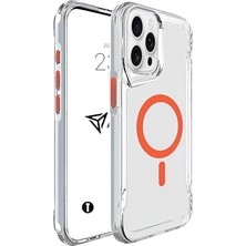 iPhone ile Uyumlu Şeffaf Sert Mika Sararmaz Renkli Magsafe Kılıf (Turuncu, iPhone 15 Pro Max)