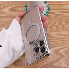 Aks iphone 14 Pro Için Kablosuz Şarj ile Uyumlu, Kamera Lens Korumalı Lazer Kılıf Gümüş