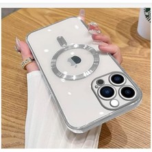 Aks iphone 14 Pro Için Kablosuz Şarj ile Uyumlu, Kamera Lens Korumalı Lazer Kılıf Gümüş