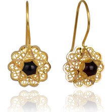 Çelikoğlu Kuyumculuk Kahve Rengi Taşlı Gül Küpe 2,35 gr