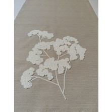 Nunu Teks Punch Nakışlı Runner | Tomurcuk Desenli Runner | Keten Runner | 38 x 130  cm