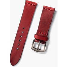 Dery Craft Tek Katlı Deri Saat Kayışı - Kırmızı