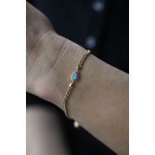 Yenigün Kuyumculuk 14 Ayar Altın Mavi Opal Detaylı Gurmet Bileklik