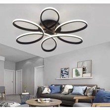Alya Siyah Modern Tasarım Gold Çizgili Plafonyer Ultra Power Beyaz Ledli Avize