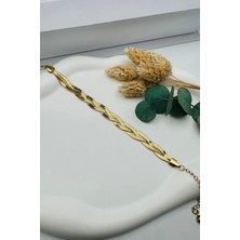 Meine Liebe Kararma Yapmayan Gold Örgü Çelik Bileklik