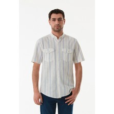 Çizgili Çift Cepli Düğmeli Gömlek