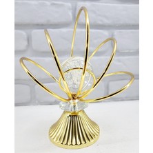 Decodelight Gold Kaplama Metal Ayaklu Baloncuklu Kristal Taşlı Ev Salon Aksesuar Gold Yelpaze Model Biblo Obje