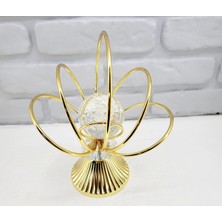Decodelight Gold Kaplama Metal Ayaklu Baloncuklu Kristal Taşlı Ev Salon Aksesuar Gold Yelpaze Model Biblo Obje