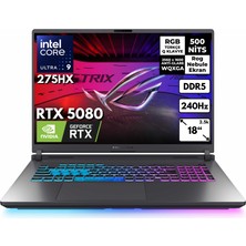 Asus Rog Strix G18 Ultra 9-275HX 64-Gbddr5 512 Gbssd RTX5080 (16GB-GDDR7-175W) 240Hz 18" 2.5k Wqxga Windows 11 Home G815LW-S9129HMF59 Taşınabilir Bilgisayar