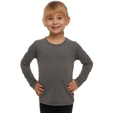 Buz Gri Basic Mevsimlik Likralı Uzun Kollu Kız Çocuk Tişört