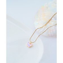 Aurrari Altın Kaplama Pembe Kelebek Detaylı Çelik Kolye