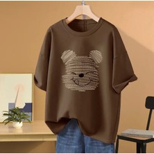 Kids Face Özel Tasarım Sanatsal Ayıcık Baskılı Summer Trend Oversize Kız Çocuk T-Shırt