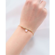 Aurrari Altın Kaplama Pembe Kalp Dorika Sıkıştırılabilir Çelik Bileklik