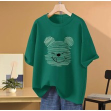 Kids Face Özel Tasarım Sanatsal Ayıcık Baskılı Summer Trend Oversize Kız Çocuk T-Shırt